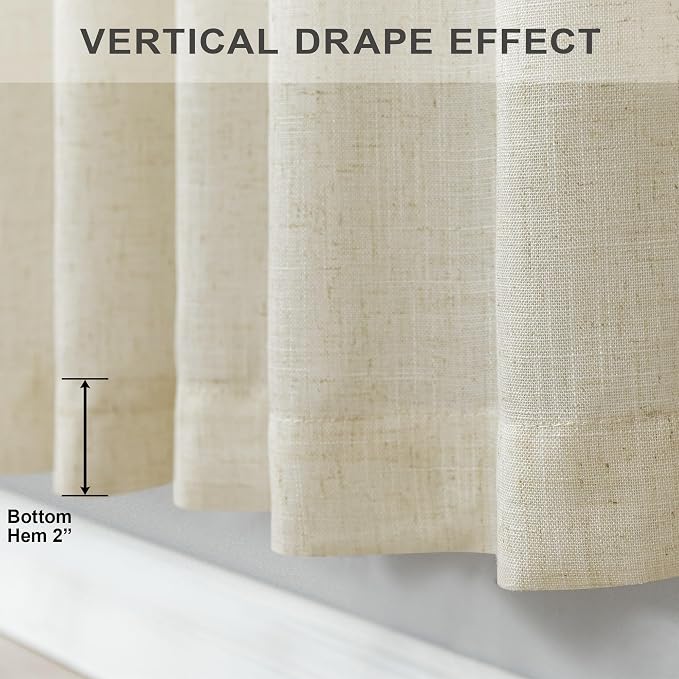 Birch Beige Linen Curtains 92 Inch Length 2 Panels Back Tab Light Filtering - Image 8