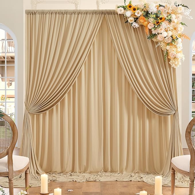 10ft x 8ft Wrinkle Free Champagne Backdrop Curtains - Image 4