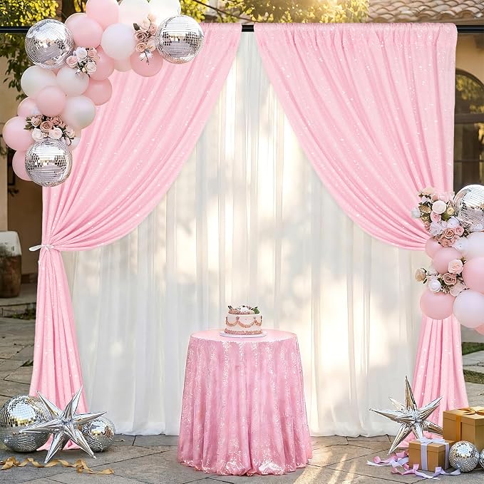 Pink Sequin Backdrop Curtains-2 Panels 2FTx8FT Pink Backdrop - Image 6