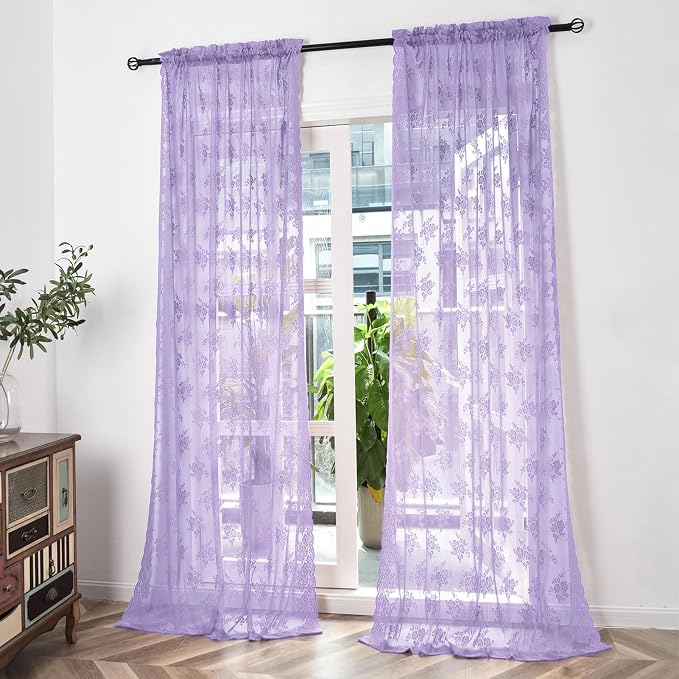 Kotile Light Purple Lace Floral Curtains - Image 8
