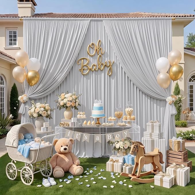 10ftx8ft Wrinkle Free Silver Backdrop Curtain - Image 6