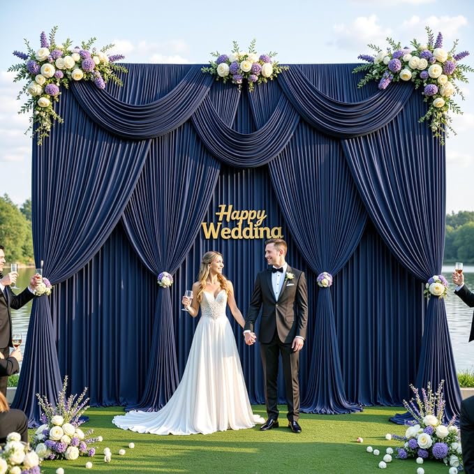 40ftx10ft Wrinkle Free Navy Blue Backdrop Curtains - Image 5