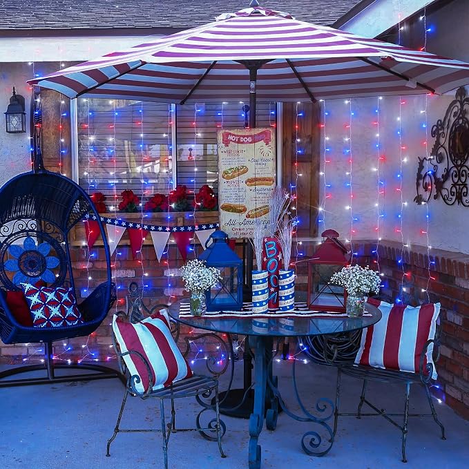 JMEXSUSS 300LED Red White & Blue Curtain Lights - Image 9
