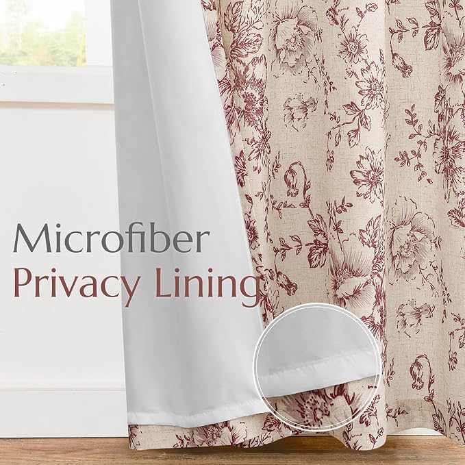 jinchan Floral Linen Curtains Lined 108 Inch Farmhouse Back Tab 2 Panels | - Image 5