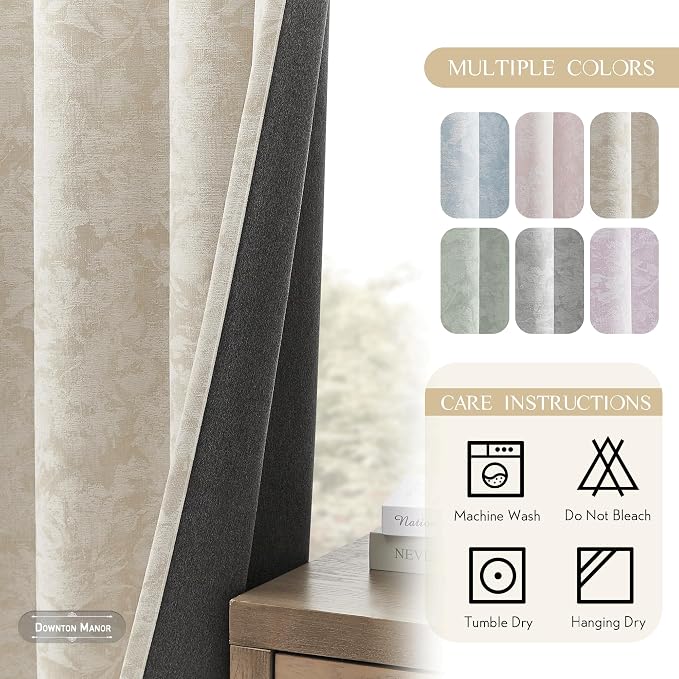Beauoop Beige Floral Jacquard Blackout Curtains - Image 7