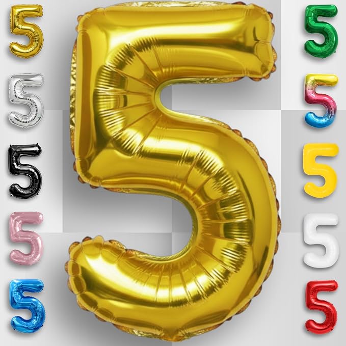 Gold Number Balloon 5 Mylar Foil Balloons 32 inch - Image 6