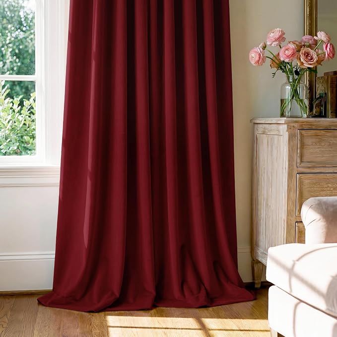 Red Velvet Curtains Extra Long for Chrismas Decor, W52 x L102, Room Darkening - Image 7