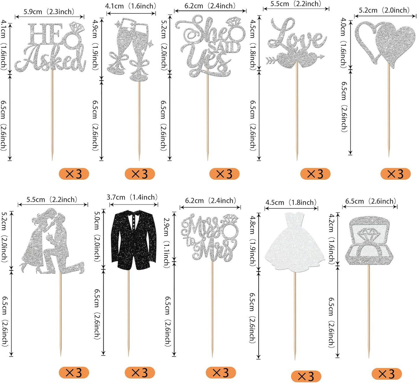 30 Pack Bride to be Cupcake Toppers Glitter Diamond Ring I Do Love Cupcake Picks Miss to Mrs He Asked She Said Yes Bridal Shower Wedding Engagement Bachelorette Cake Decorations Silver