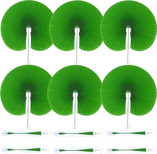 20 Pieces Grass Green Round Paper Fans | Foldable Handheld Fans by Bestage