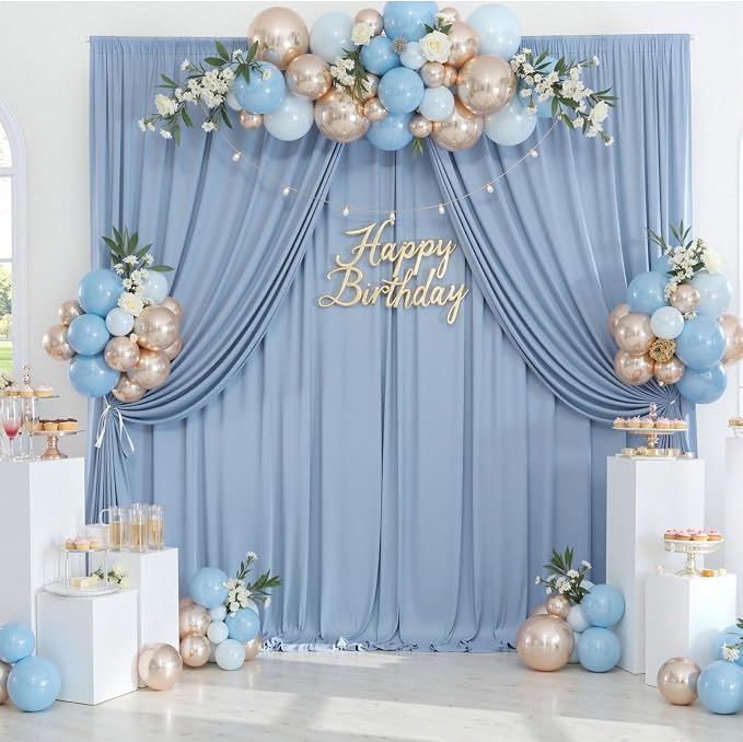 50ftx10ft Wrinkle Free Dusty Blue Backdrop Curtains - Image 6