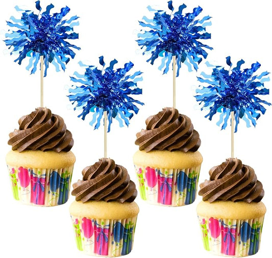 Gyufise 30Pcs Foil Firework Cupcake Toppers Happy Birthday Cake Toppers Sparkle by Gyufise