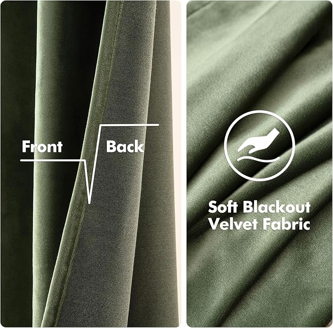 MIULEE Velvet Curtains Olive Green 52 x 96 Inch Length Set of 2 | Grommet Drapes - Image 3