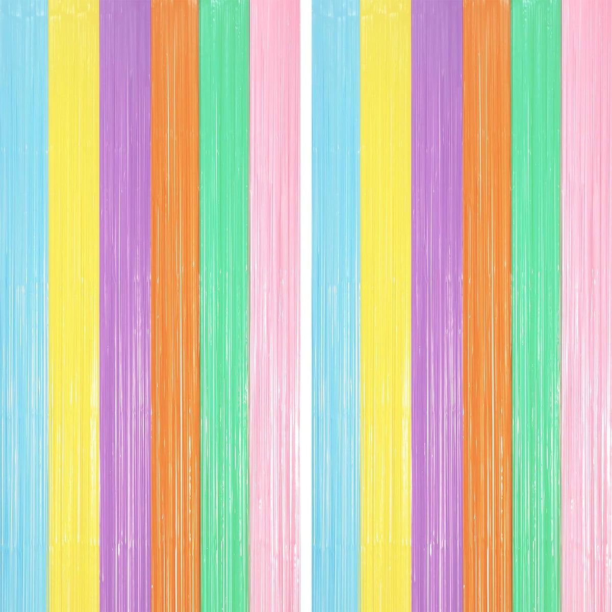 2 Pack Pastel Rainbow Foil Fringe Backdrop Curtains, Tinsel Streamers Party Decorations, Fringe Backdrop, Door Shimmer for Baby Shower or Birthday Party