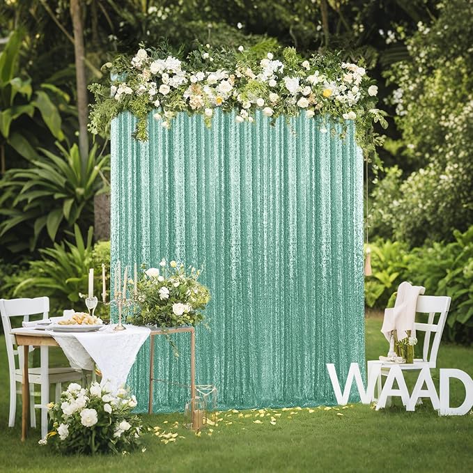 2×8FT-2PCS Mint Green Sequin Backdrop Curtains Panels, Photography Backdrop - Image 4