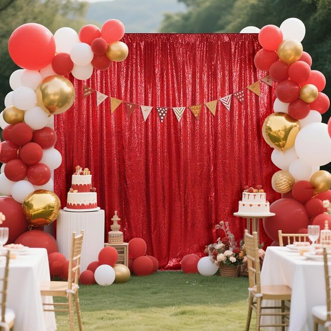SquarePie 8x8ft Red Sequin Backdrop, High Density Non-Transparent Glitter - Image 4