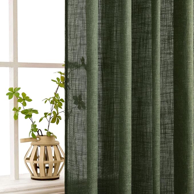 MIULEE Olive Green Linen Curtains 52x54 Inch Length 2 Panels - Image 5