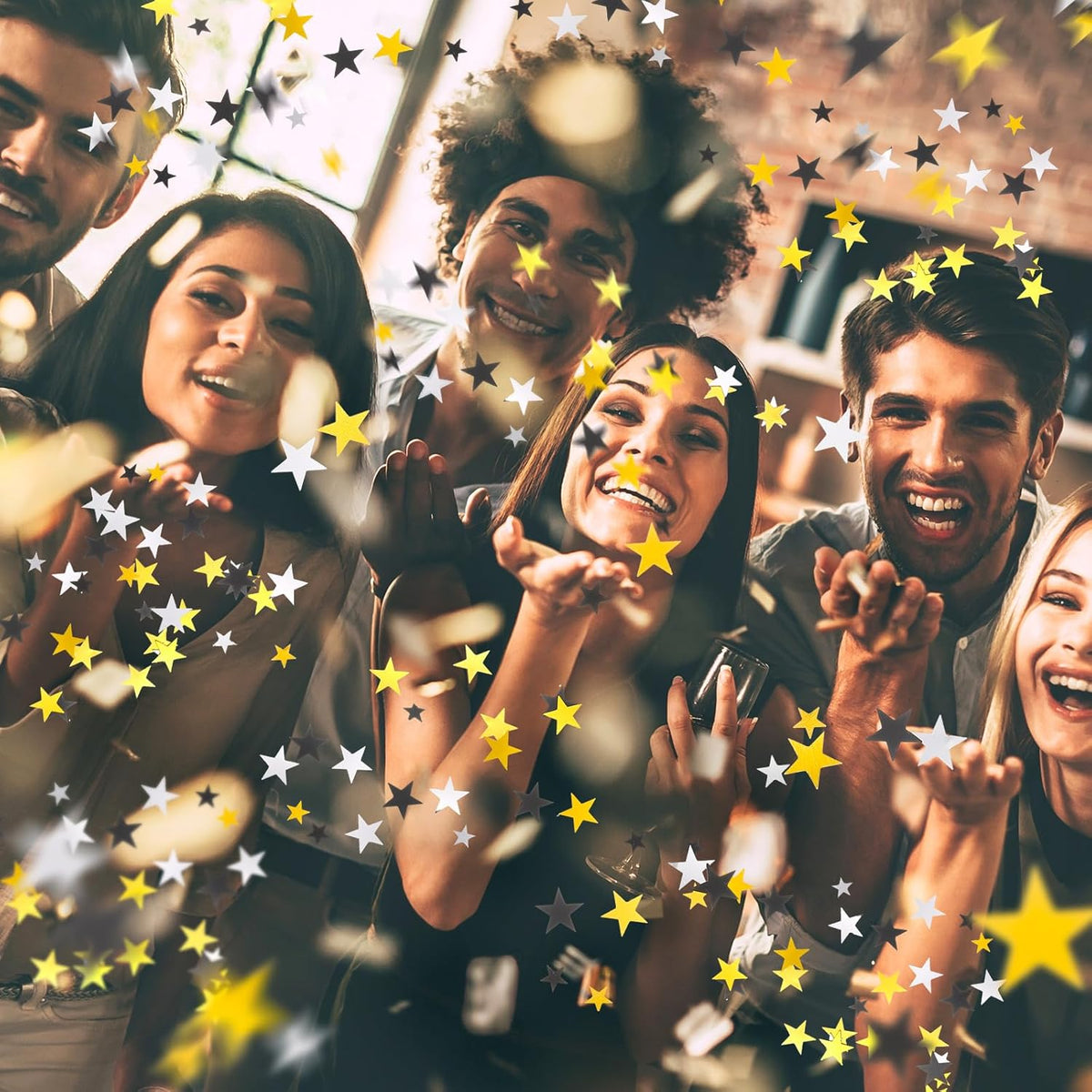 Hestya 60g Star Confetti Glitter Table Confetti Metallic Foil Stars for Party Wedding Festival Decorations(Silver Gold Black,10mm and 6mm)