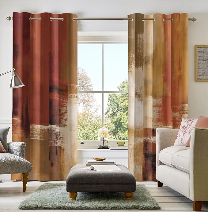 Asuexpect Burnt Orange Curtains 2 Panels Abstract Rust Curtain Room Darkening - Image 5