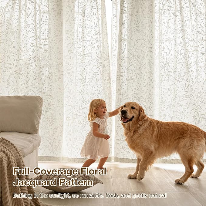Anmao Beige Semi Sheer Light Filtering Curtains 96 Inches Long 2 Panels - Image 5