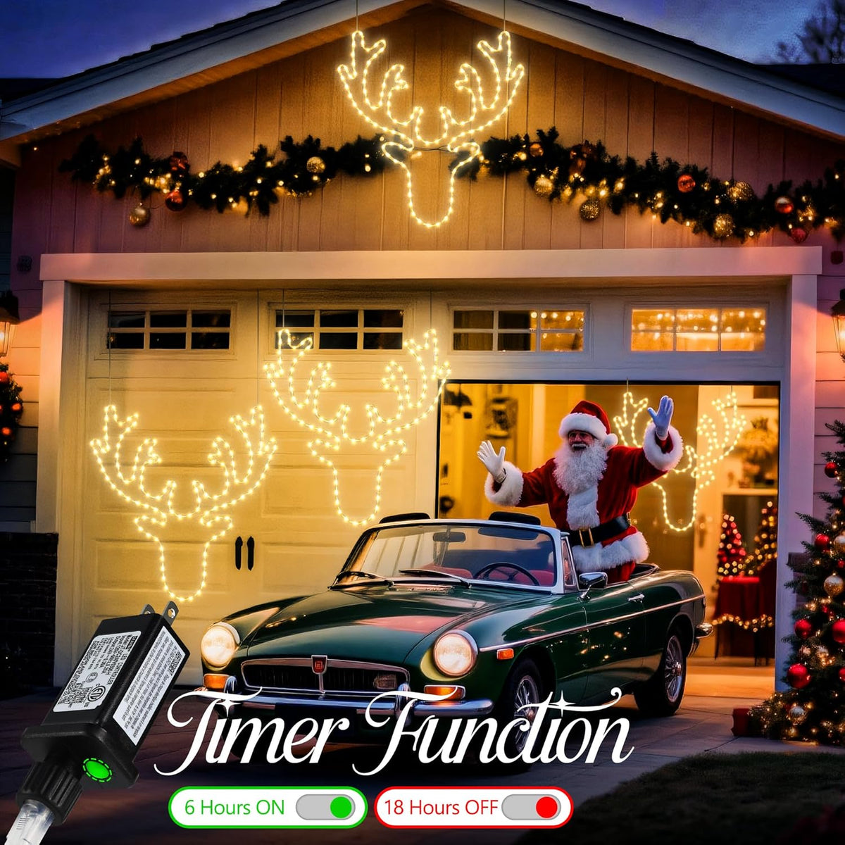Christmas 32'' Large Reindeer Lights Decoration - 134LED Waterproof Christmas Outdoor Lighted Large Elk Sign for Wall Decor with Timer for Outdoor Home Party Wall Hanging Light