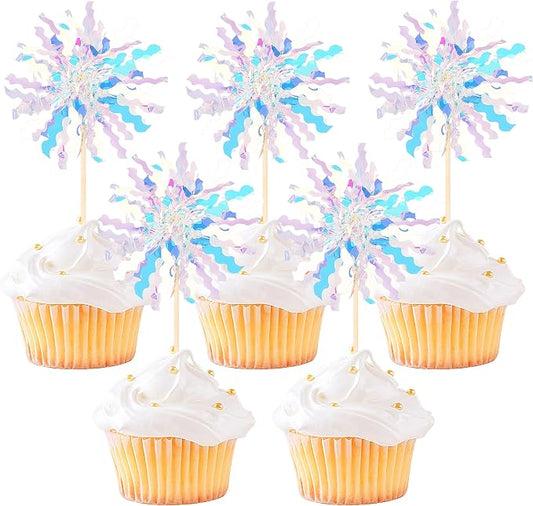 30 PCS Foil Firework Cupcake Toppers Sparkle Tinsel Cupcake Picks Happy by ZHUOWEISM
