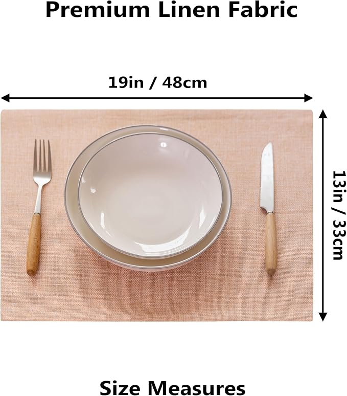 Demetex Pink Placemats Set of 8 Heat Resistant Cloth Place Mats Rectangle Linen - Image 2