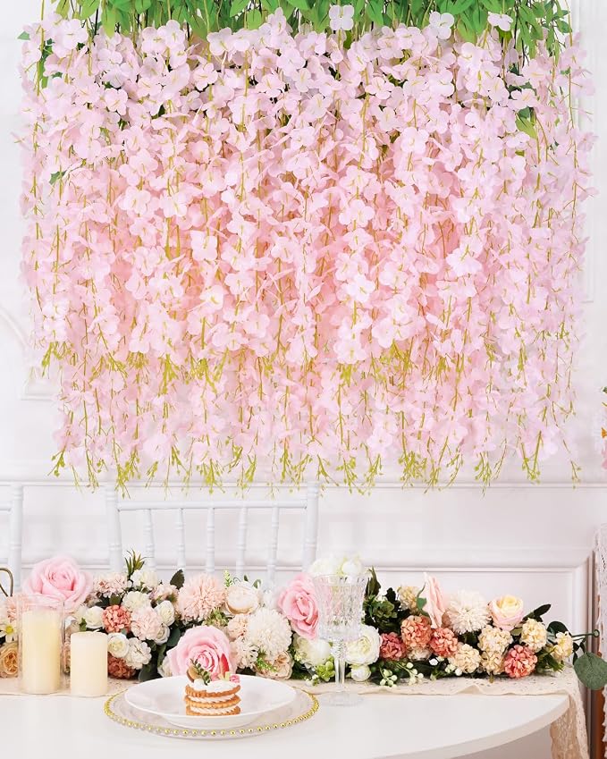 12 Pack Wisteria Hanging Flowers, 3.6 Feet Light Pink Artificial Flowers by Waipfaru