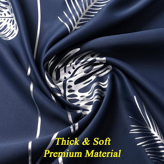 Navy Blue Blackout Curtains for Living Room 84 Inches Long Silver Palm Tree - Image 4