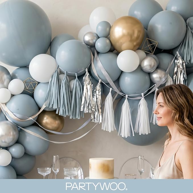 PartyWoo Dusty Blue Balloons 155pcs Light Blue Aqua Boho Color | 18 12 10 5 - Image 9