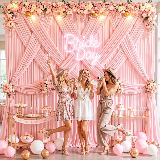 6 Panels Blush Pink Backdrop Curtains - Image 4