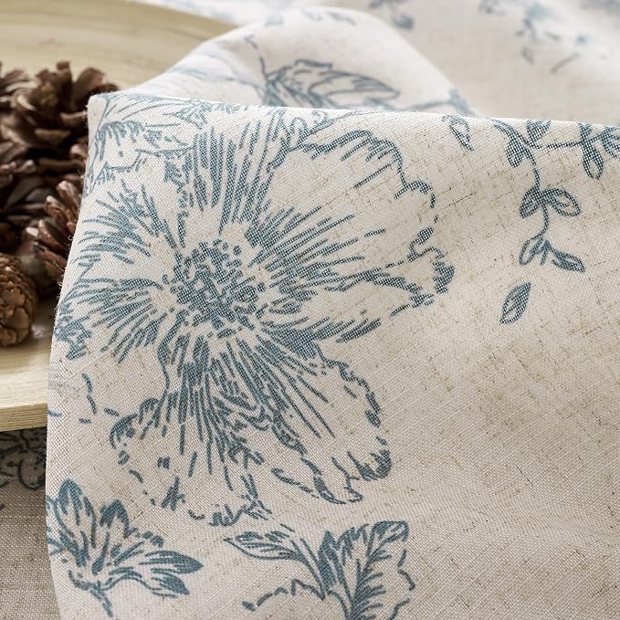 jinchan Blue Floral Linen Curtains Lined 96 Inch Vintage Back Tab 2 Panels | - Image 9