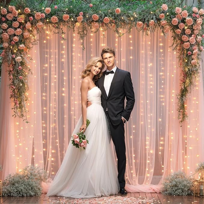 10x8ft Peach Tulle Backdrop Curtain - Image 3
