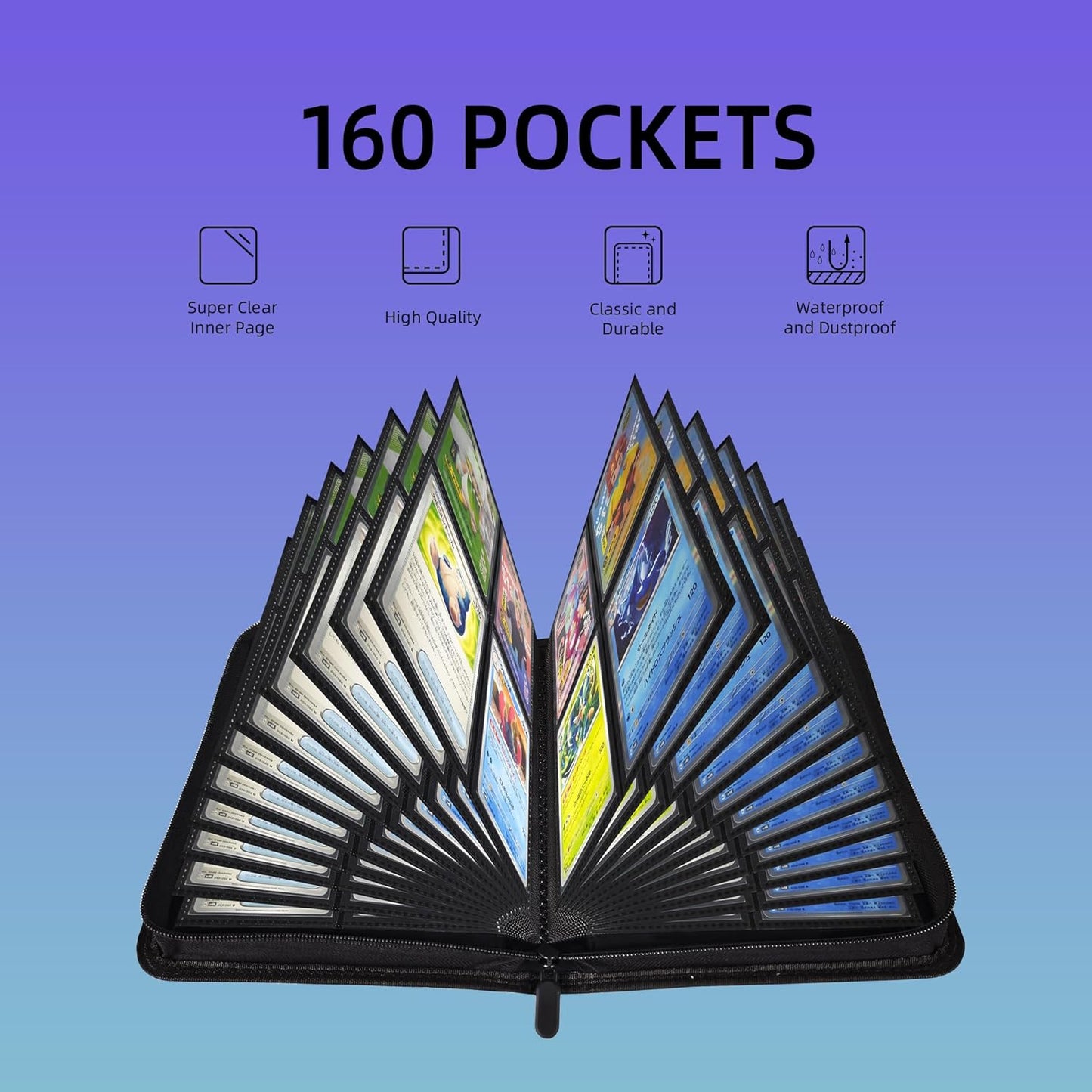 4 Pockets Premium Card Binder 160 Cards Trading Card Binders No Ring Card Storage Display Album(4 Pocket 160 Card Slot,White)