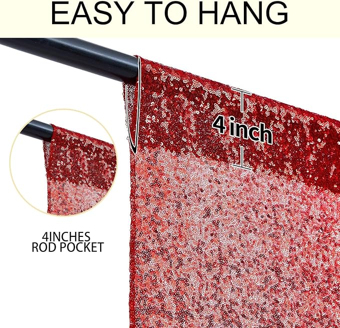 2×8FT-4PCS Burgundy Sequin Backdrop Curtains Panels, Photography Backdrop - Image 5