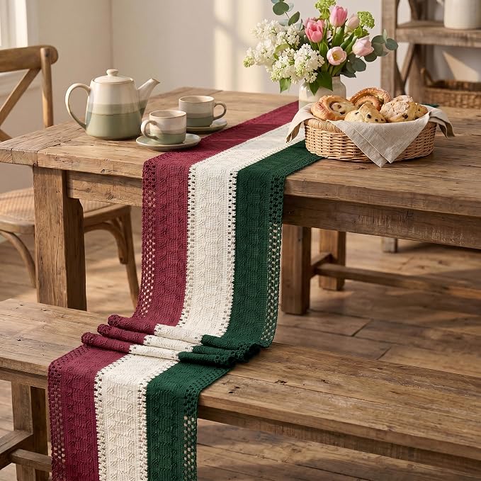 Artoid Mode Green Beige Red Farmhouse Rustic Table Runner 12x48 Inch | Holiday - Image 5