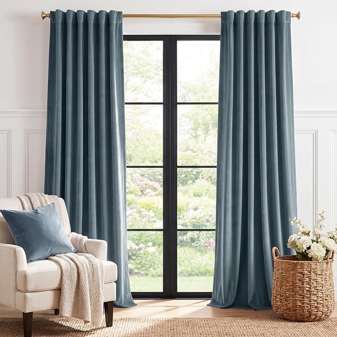 Stone Blue Velvet Drapes Extra Long by StangH