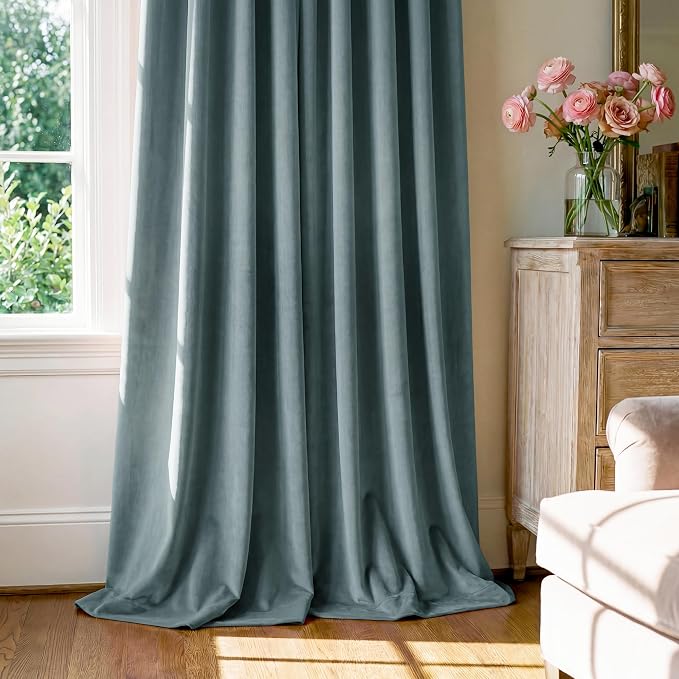 Dark Slate Velvet Curtains for Living Room, W52 x L84 inches, 300GSM Heavy Soft - Image 7