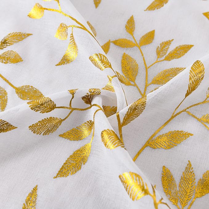 Sutuo Home Sheer Curtains 63 Inch Length 2 Panels, Luxury Gold Foil Print - Image 6