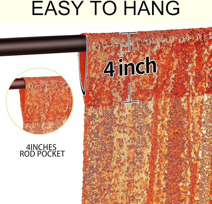 2×8FT-2PCS Orange Sequin Backdrop Curtains Panels, Photography Backdrop Glitter - Image 5