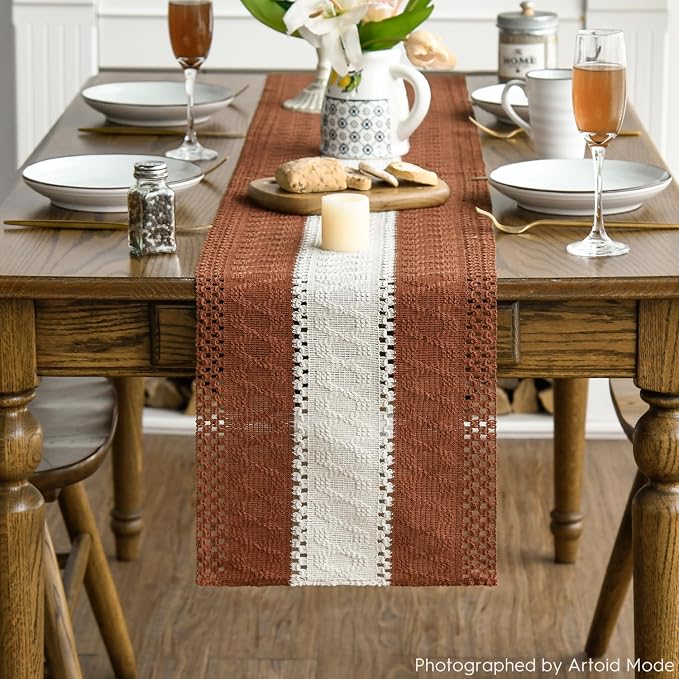 Artoid Mode Caramel Farmhouse Woven Table Runner 12x108 Inch | Holiday Rustic - Image 2