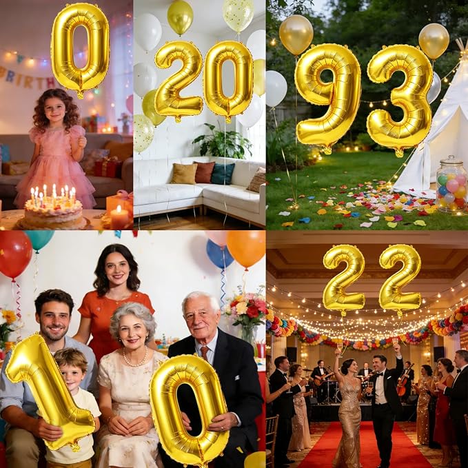 40 Inch Number 93 Balloons for 93rd Birthday Party Decorations, 0-100 Gold - Image 7