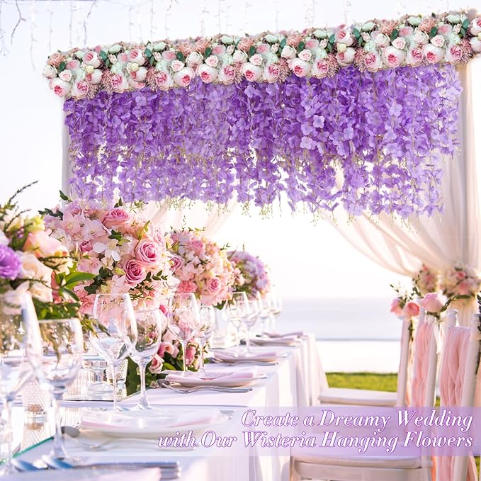 36 Pack Wisteria Hanging Flowers, 3.6 Feet/Pcs Purple Wisteria Artificial - Image 6