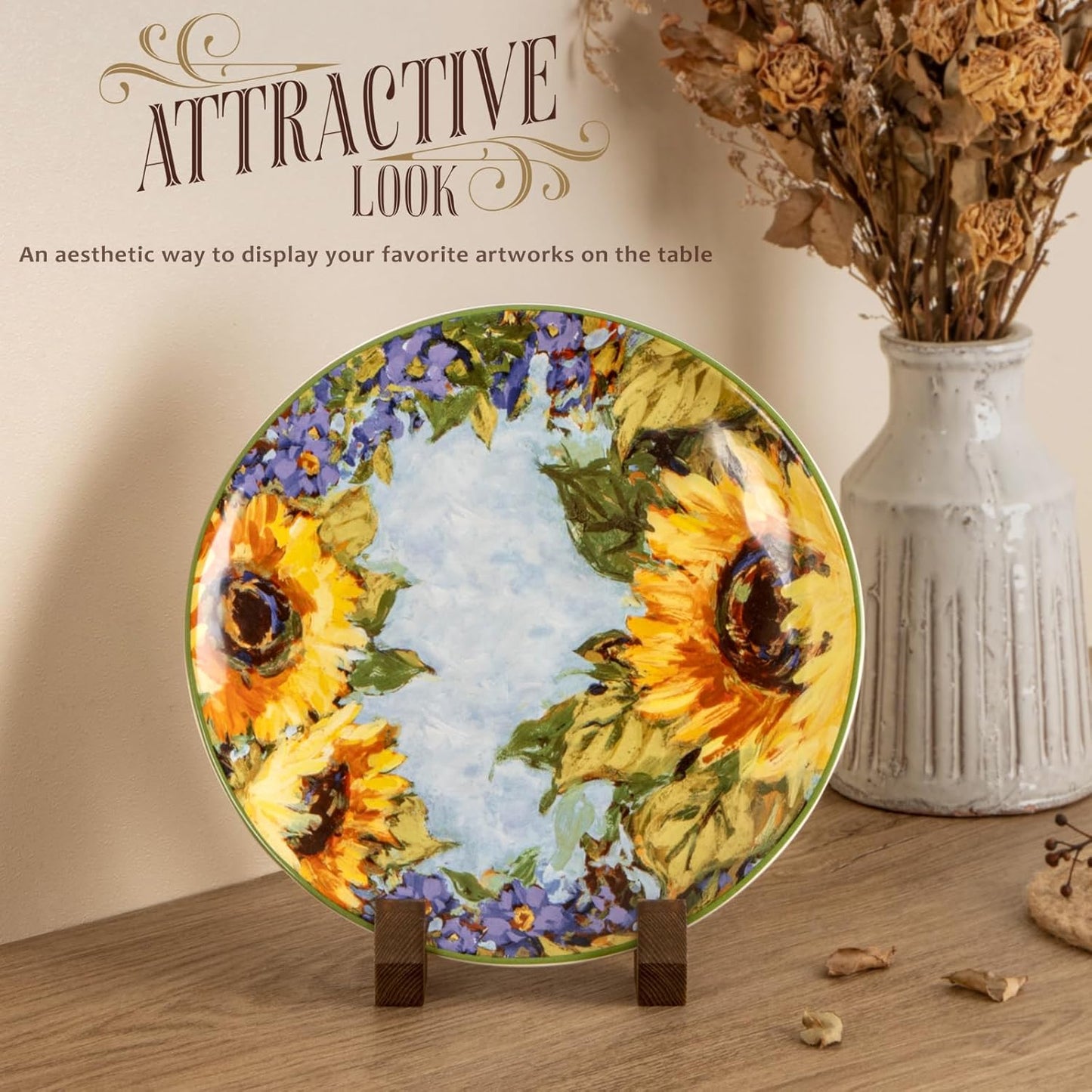 Plate Display Stand, 3 Pack 6 Inch Plate Holder for Displaying, Decorative Picture Frame Dish Photo Plaque Platter Wood Stand