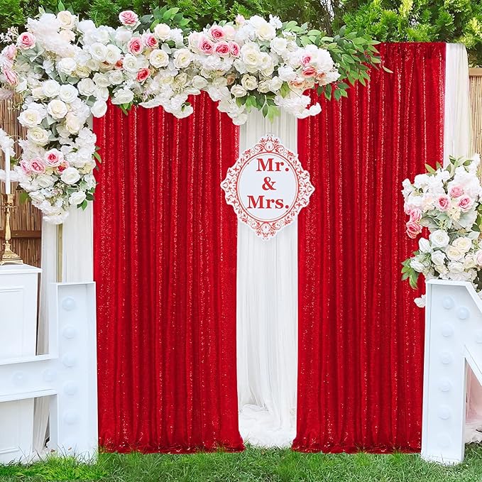 JYFLZQ Red Sequin Backdrop Curtains 6ft x 8ft 1 Panel Glitter Photo Booth - Image 2