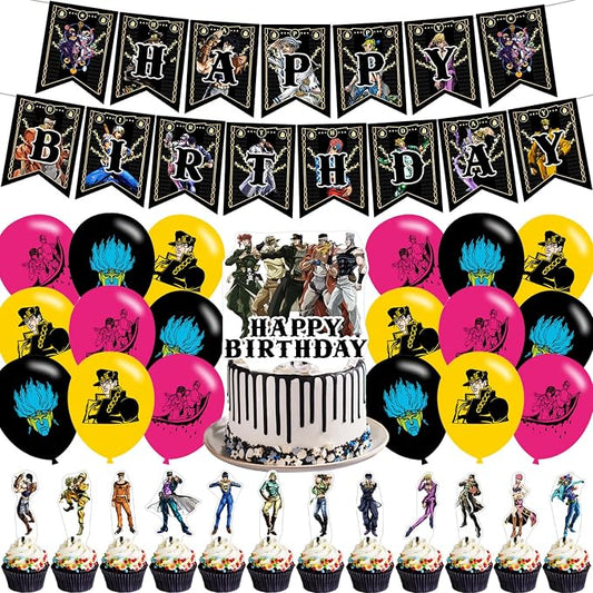 JoJo Bizarre Party Supplies, Cartoon Adventure Birthday Party Decorations Banner by Ezcpigei