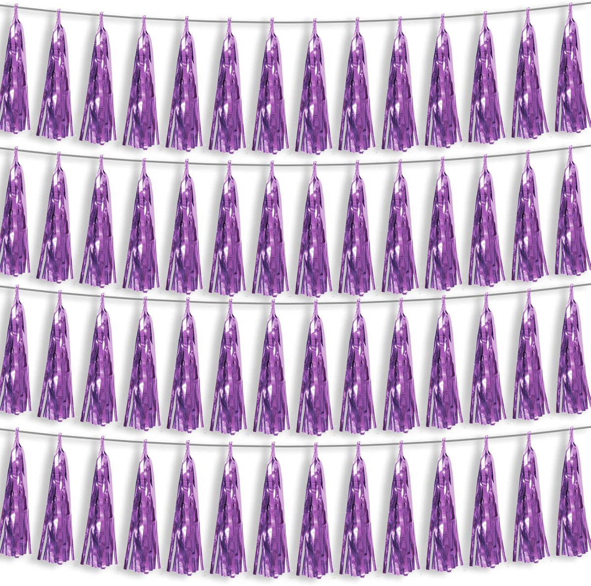 4P Light Purple Foil Fringe Metallic Streamers Banner Tassel Garland for Parade Floats, Bachelorette, Wedding, Birthday, Halloween, Christmas, Bridal/Baby Shower Party Decorations