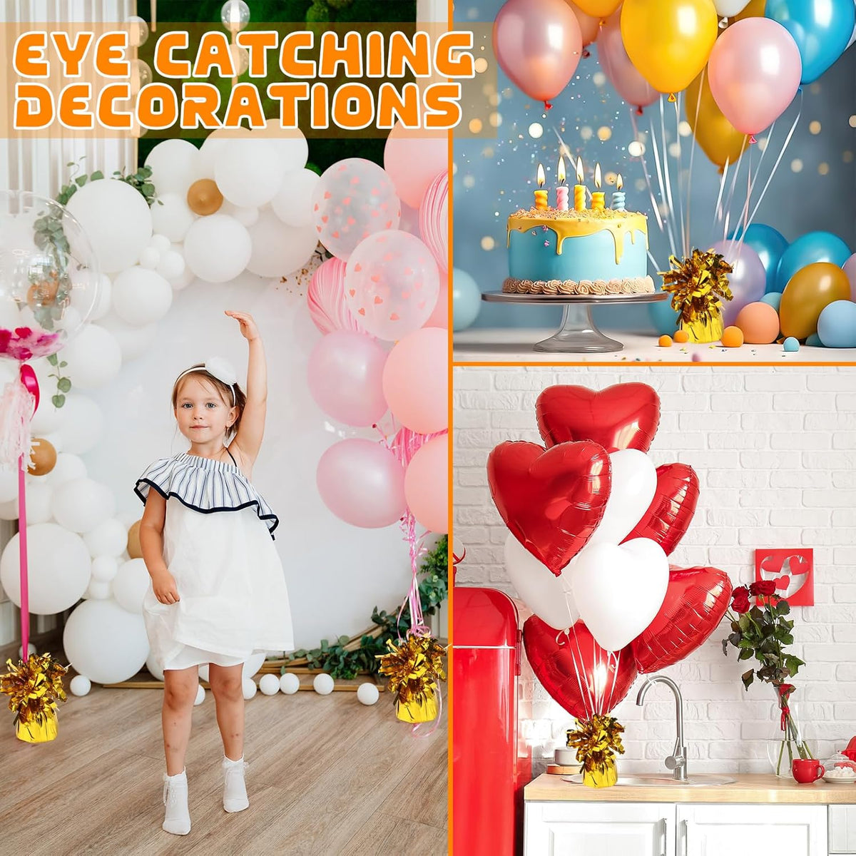 8 Pcs Gold Metallic Balloon Weights Holder Anchors Balloon Holder Weights for Helium Balloons Birthday Graduation Party Christmas Wedding Celebration Decoration (Gold)