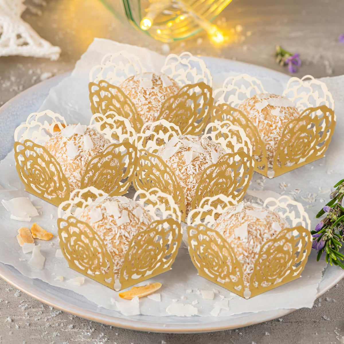 100Pcs Truffle Wrapper Liners, Paper Mini Cupcake Liners Chocolate Candy Transfer Sheets, Peanut Cupcake Wrappers Dessert Tray Muffin Baking Cups for Birthday Wedding Decoration