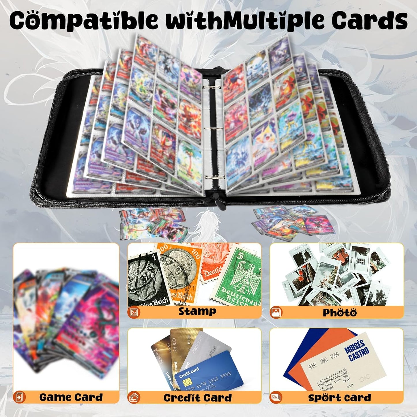 Premium Exo-Tec 9-Pocket Trading Card Binder - 900 Side Loading Pockets for TCG, Board Games & Collectibles - Durable Water-Resistant Card Album with Secure Zip Closure
