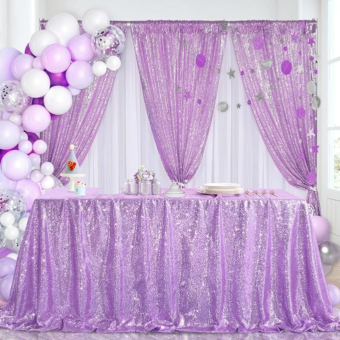 Lavender Sequin Curtains Backdrop 6 Pcs 2FTx8FT Shiny Shimmer Fabric | Glitter - Image 5